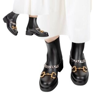 Gucci Flores Calf Chelsea Boots Leather Black 40.5